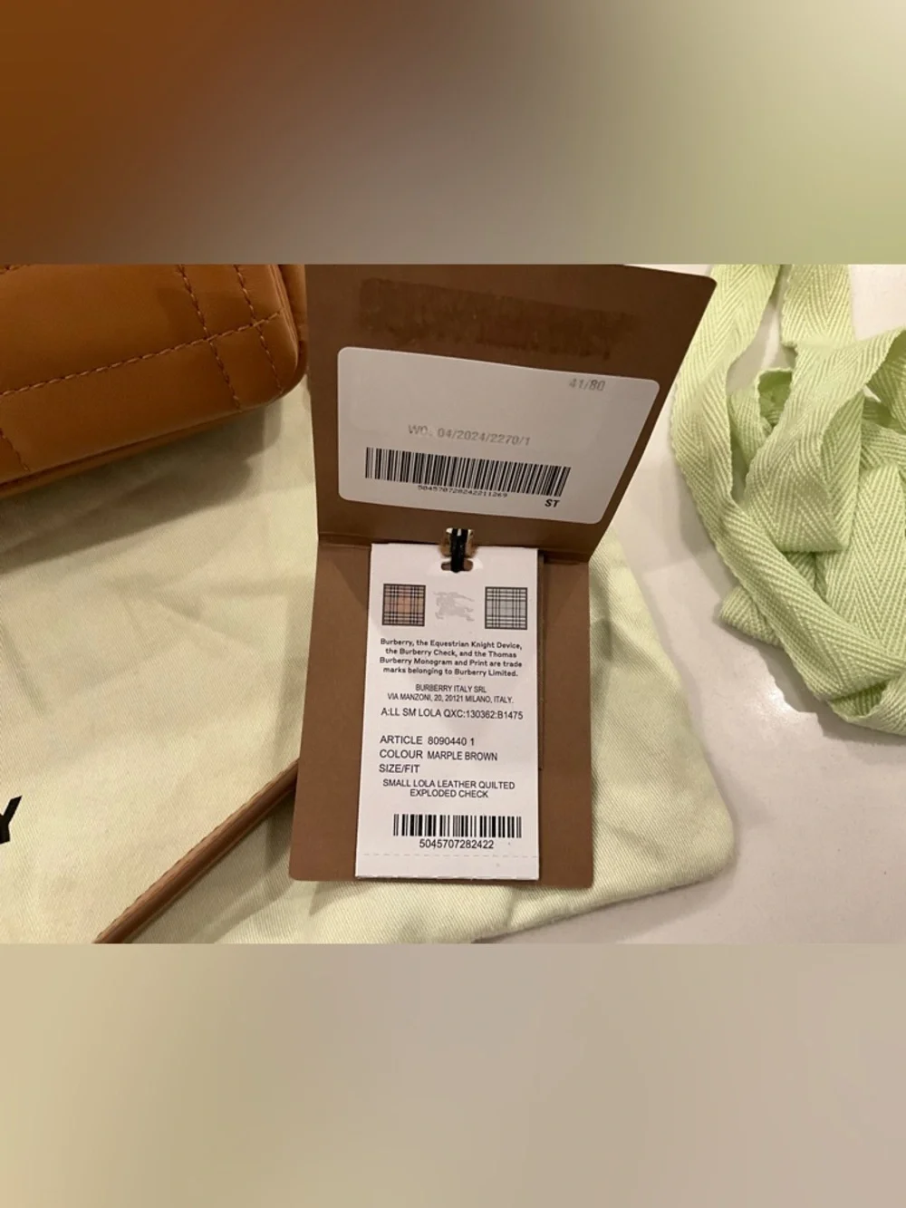 Burberry Small Lola Quilted Leather Bag Maple Brown Gold Chain NWT - Picture 2 of 15